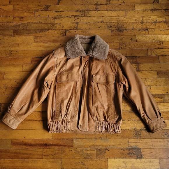 Vintage 90s Gerome Barcelona Genuine Leather Bomber Jacket Camel - Picture 1 of 12